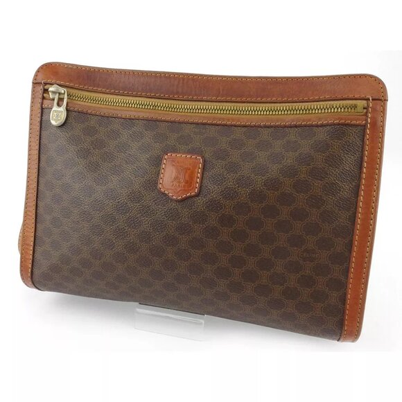 CELINE clutch bag macadam beige PVC ?~ leather Authentic used T19067 - Picture 1 of 9